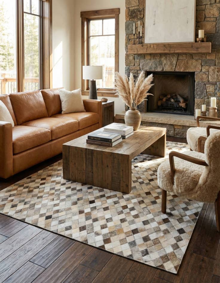 Detail image of 4' 7 x 6' 7 Cowhide Stocks Rug