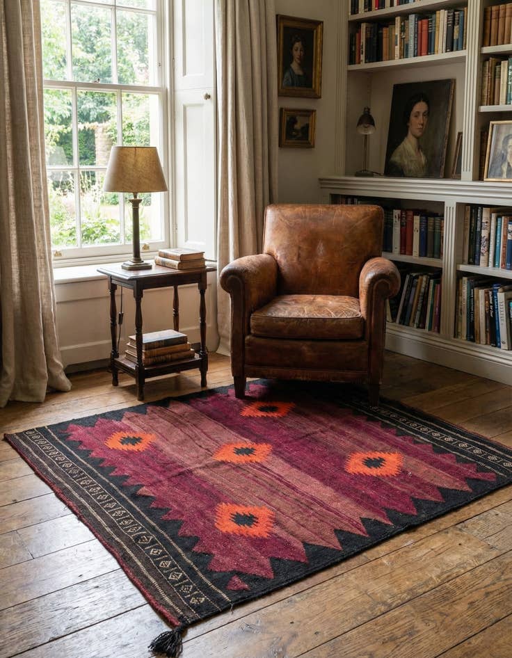 Detail image of 4' 4 x 4' 7  Hand Woven Kilim Afghan Wool Square Rug