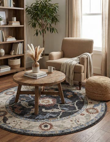 Charcoal Gray Eco Traditional Round Rug