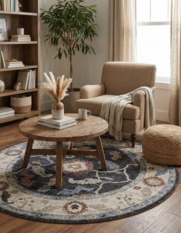 Charcoal Gray Eco Traditional Round Rug