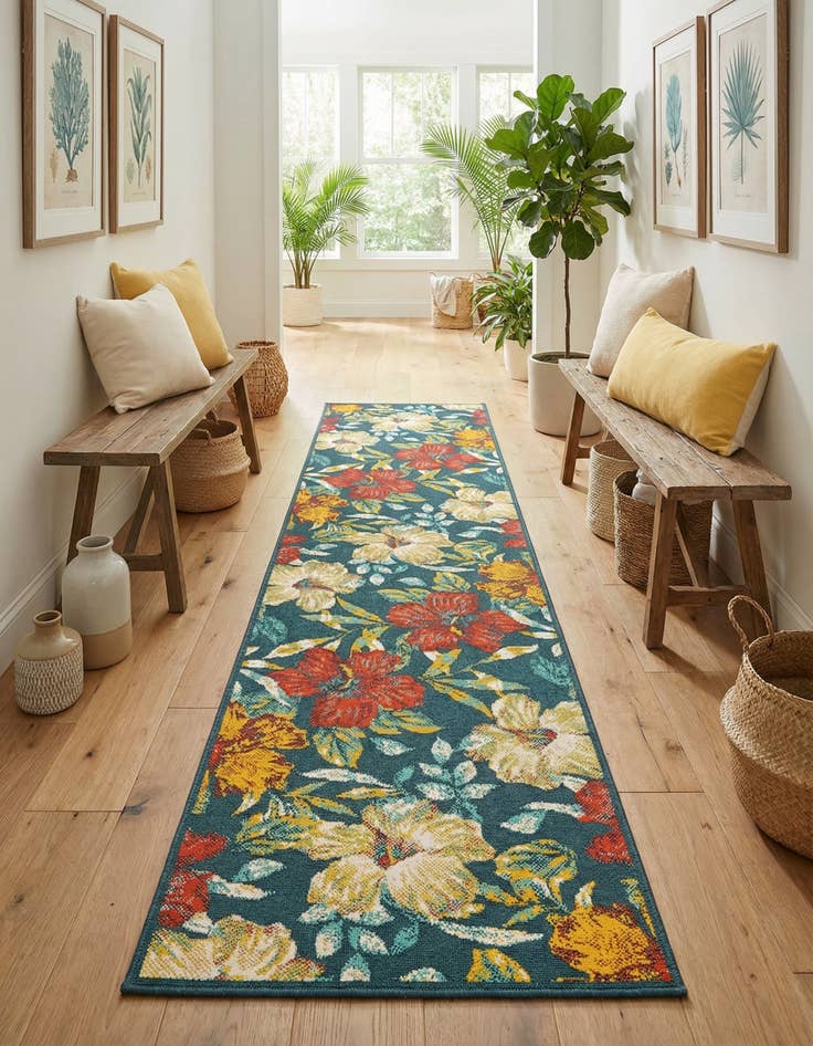 Detail image of 2' 7 x 12'  Washable Coastal Indoor / Outdoor Runner Rug