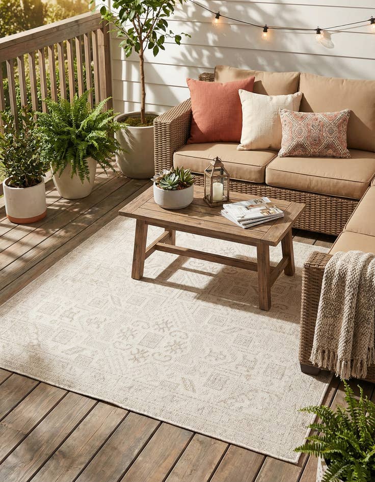 Detail image of  5' 3 x 5' 3  Washable Aztec Indoor / Outdoor Square Rug