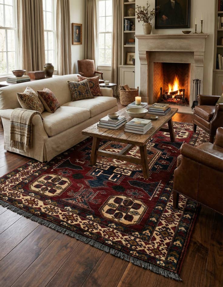 Detail image of  4' 11 x 6' 8  Hand Knotted Kazak Wool Rug