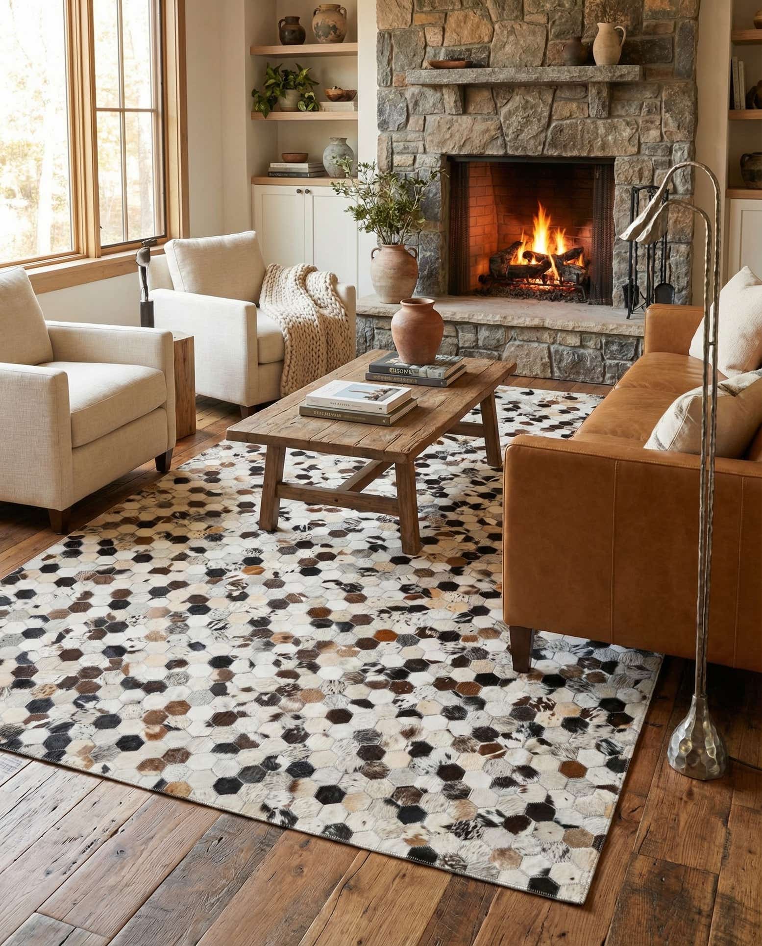 5' x 8' 1 Cowhide Leather Rug