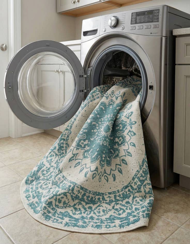 Detail image of 7' 10 x 7' 10  Washable Traditional Indoor / Outdoor Round Rug