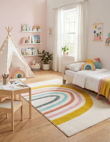 5' 3 x 8' Rainbow Whimsy Kids Rug