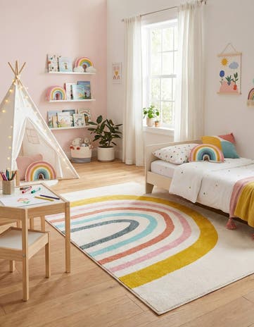 5' 3 x 8' Rainbow Whimsy Kids Rug