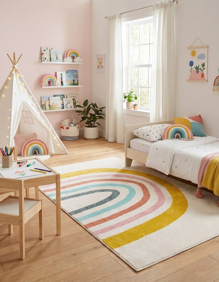 5' 3 x 8' Rainbow Whimsy Kids Rug