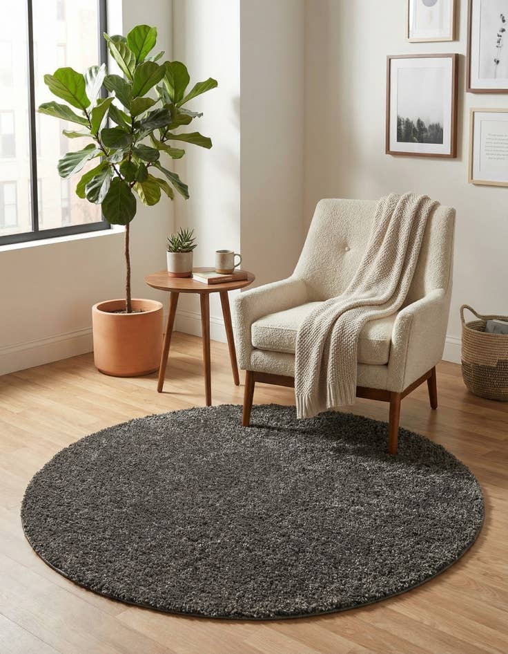 Detail image of  5' x 5' Soft Solid Shag Round Rug