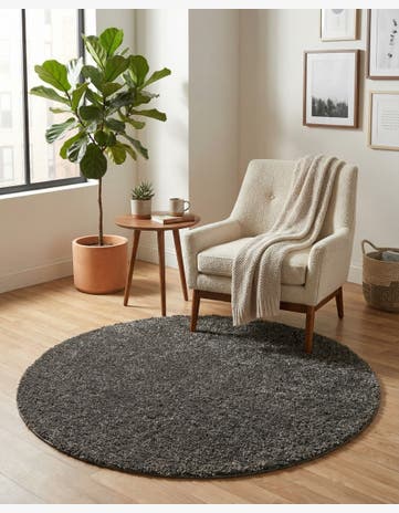 5' x 5' Soft Solid Shag Round Rug