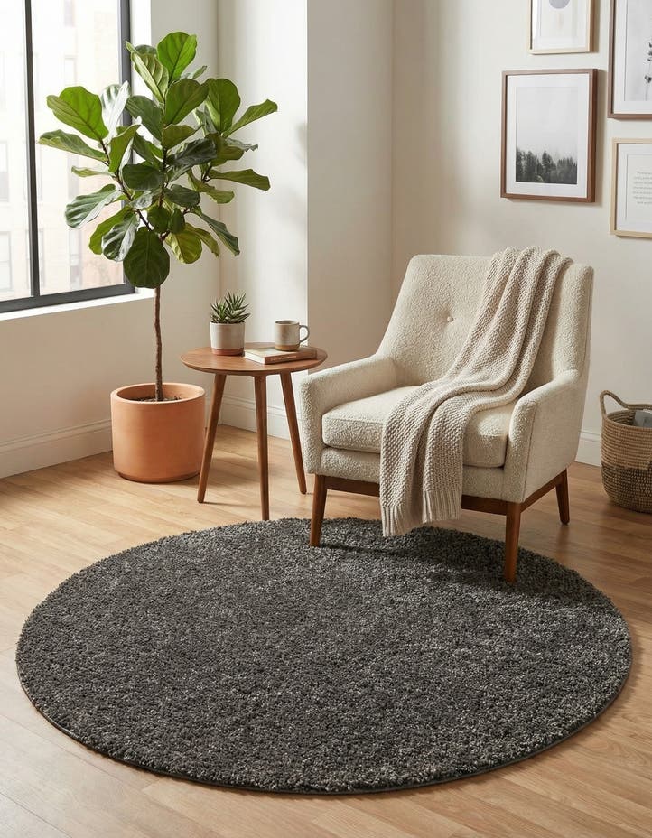 5' x 5' Soft Solid Shag Round Rug