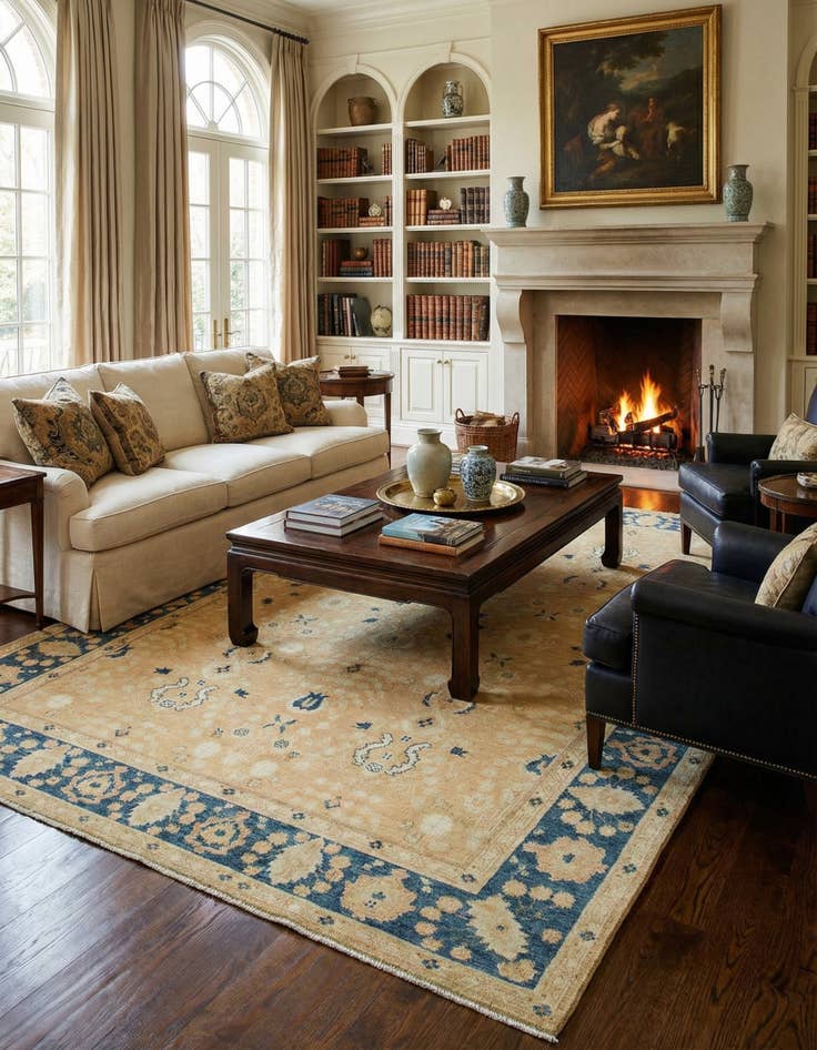 Detail image of 9' 3 x 11' 9  Hand Knotted Peshawar Ziegler Wool Rug