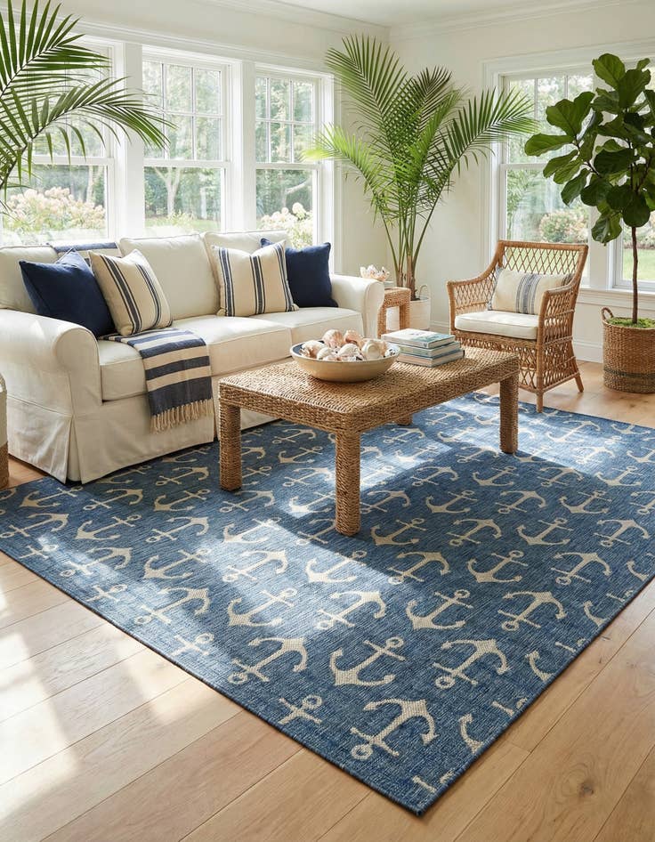 Detail image of 13' x 13'  Washable Coastal Indoor / Outdoor Square Rug