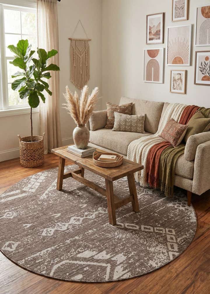 7' 10 x 7' 10 Easy-Clean Bohemian Indoor / Outdoor Round Rug
