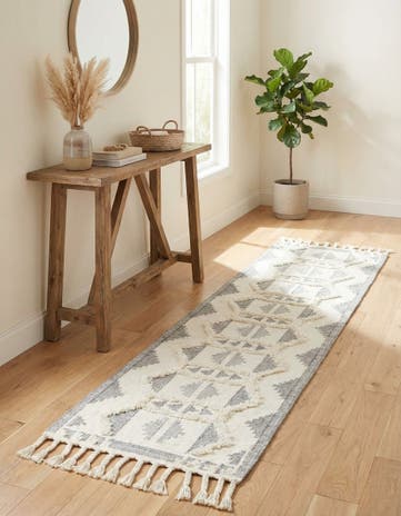 Gray and White Hand Woven Arizona Wool Runner Rug