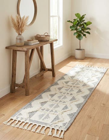 Gray and White Hand Woven Arizona Wool Runner Rug