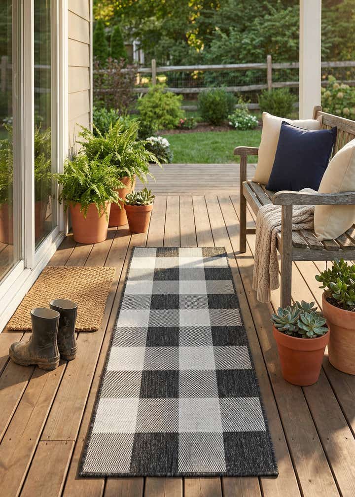 2' x 5' 3 Easy-Clean Checkered Indoor / Outdoor Runner Rug