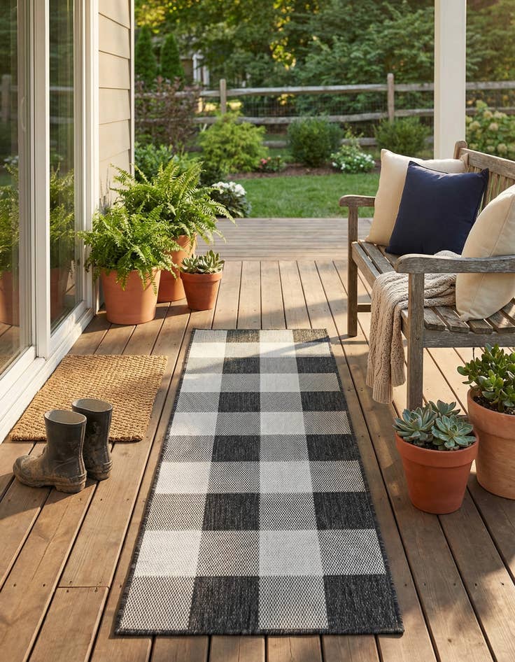 Detail image of  2' x 5' 3  Washable Checkered Indoor / Outdoor Runner Rug