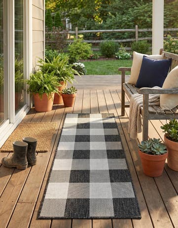 2' x 5' 3 Easy-Clean Checkered Indoor / Outdoor Runner Rug