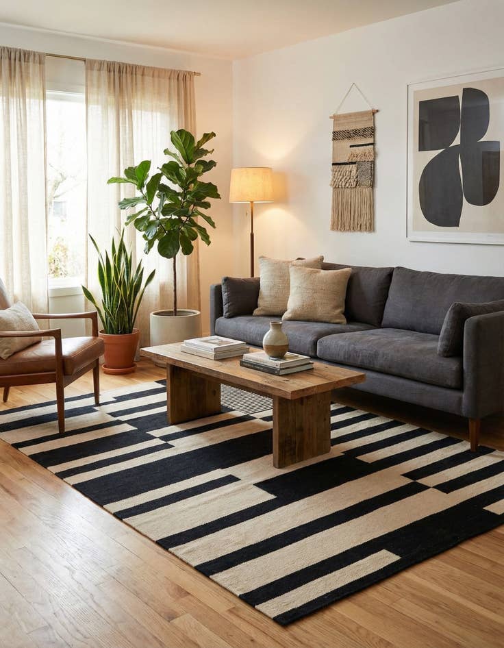 Detail image of 4' 8 x 6' 9  Hand Woven Kilim Modern Wool Rug