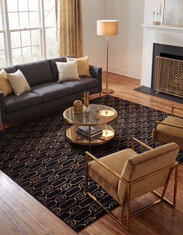 Black and Gold Vogue Geo Square Rug