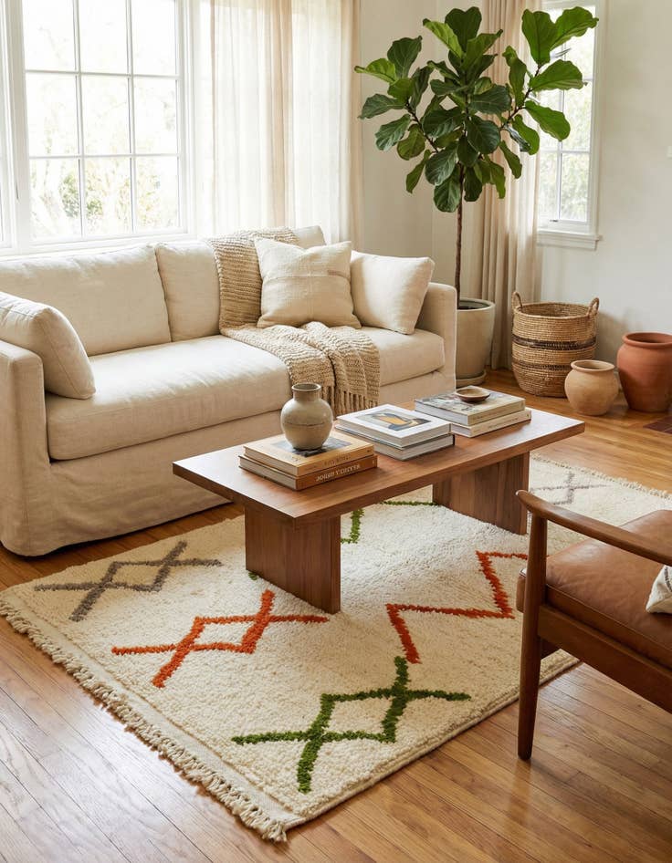 Detail image of 3' 4 x 5'  Hand Knotted Moroccan Wool Rug