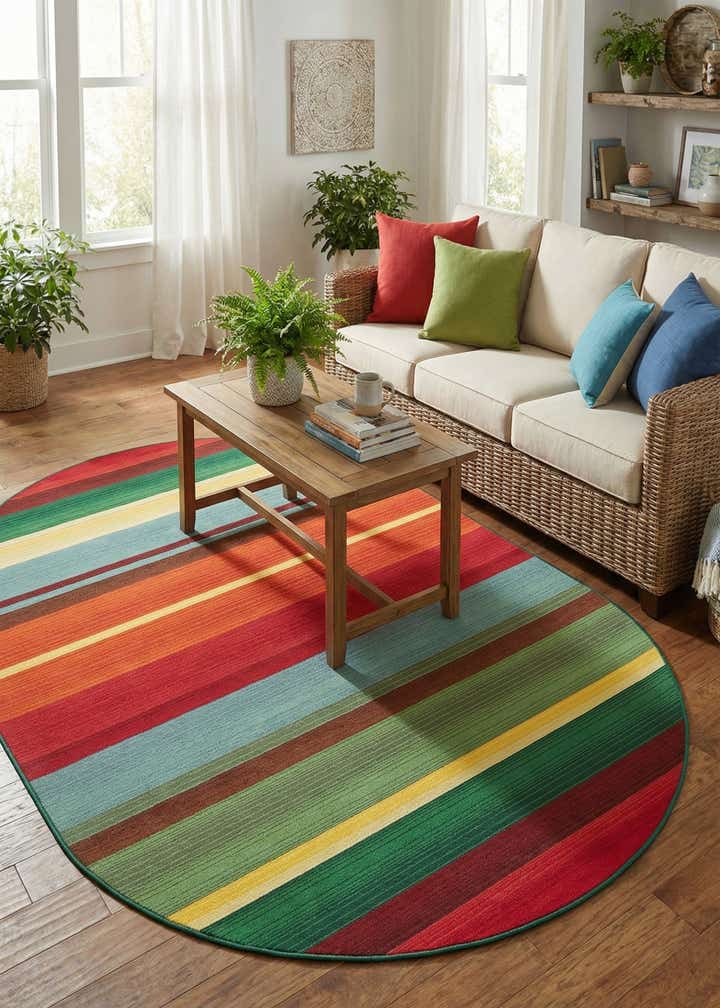 5' 3 x 8' Easy-Clean Modern Indoor / Outdoor Oval Rug