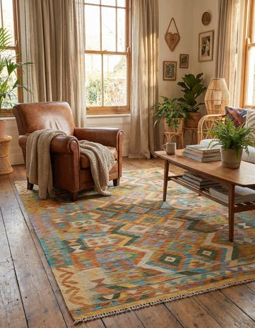 4' 7 x 6' 5 Hand Woven Kilim Maymana Wool Rug