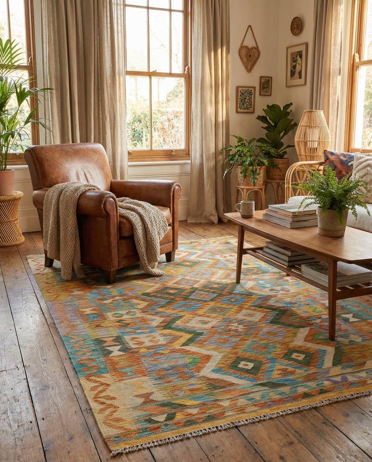 Detail image of 4' 7 x 6' 5 Hand Woven Kilim Maymana Wool Rug