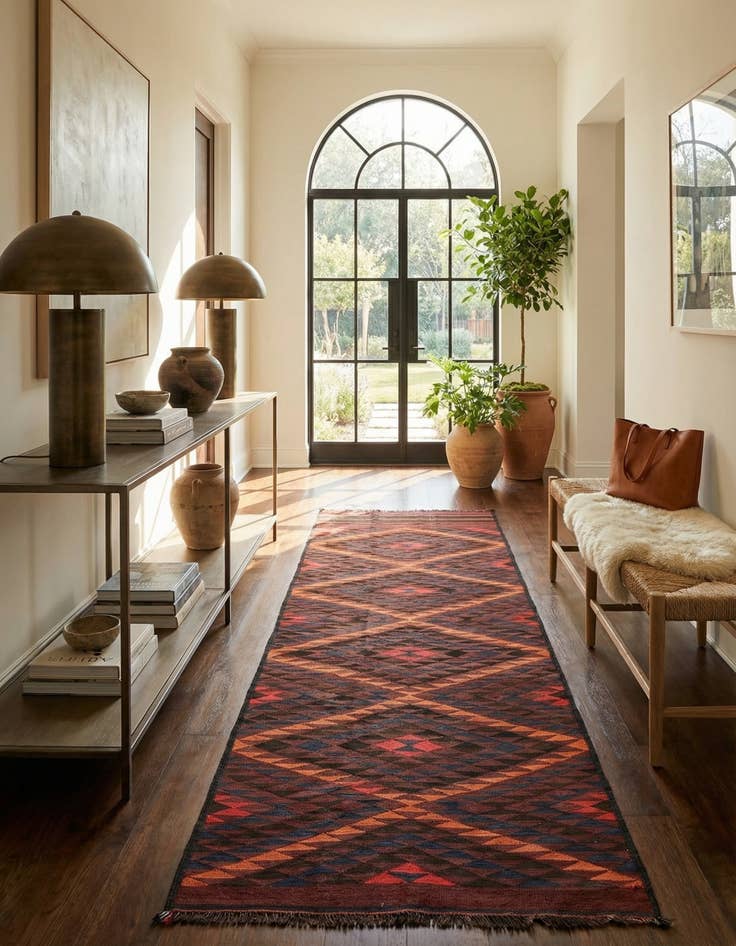 Detail image of 3' 10 x 11' Hand Woven Kilim Fars Wool Runner Rug