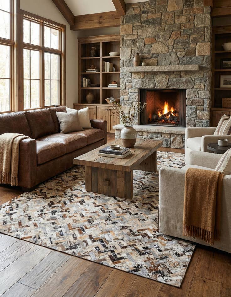 Detail image of 4' 10 x 7' 7 Cowhide Stocks Rug