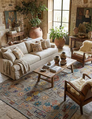 8' 7 x 9' 6 Hand Woven Kilim Suzani Wool Square Rug
