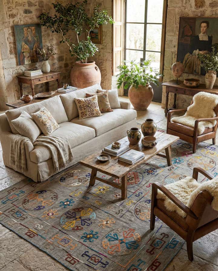 8' 7 x 9' 6 Hand Woven Kilim Suzani Wool Square Rug