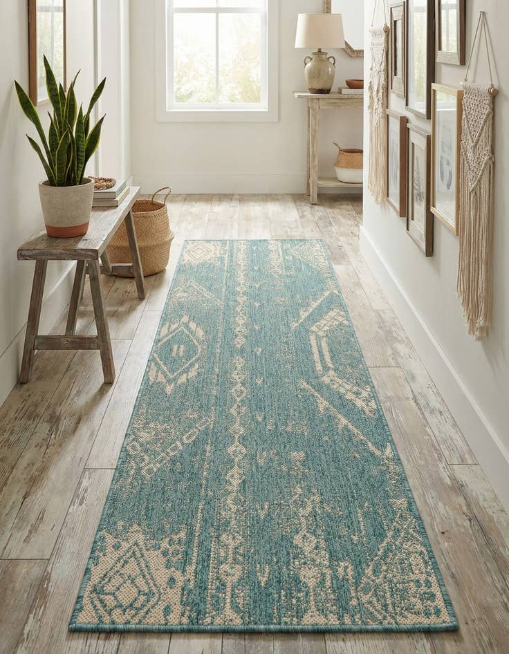 Detail image of 2' x 5' 3  Washable Bohemian Indoor / Outdoor Runner Rug