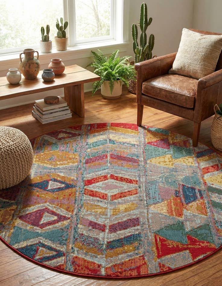 Detail image of 5' x 5'  Washable Modern Indoor / Outdoor Round Rug