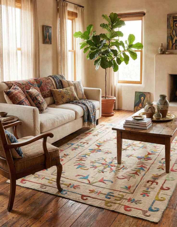 Detail image of 5' 6 x 7' 6  Hand Woven Kilim Suzani Wool Rug