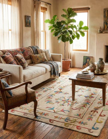 5' 6 x 7' 6 Hand Woven Kilim Suzani Wool Rug