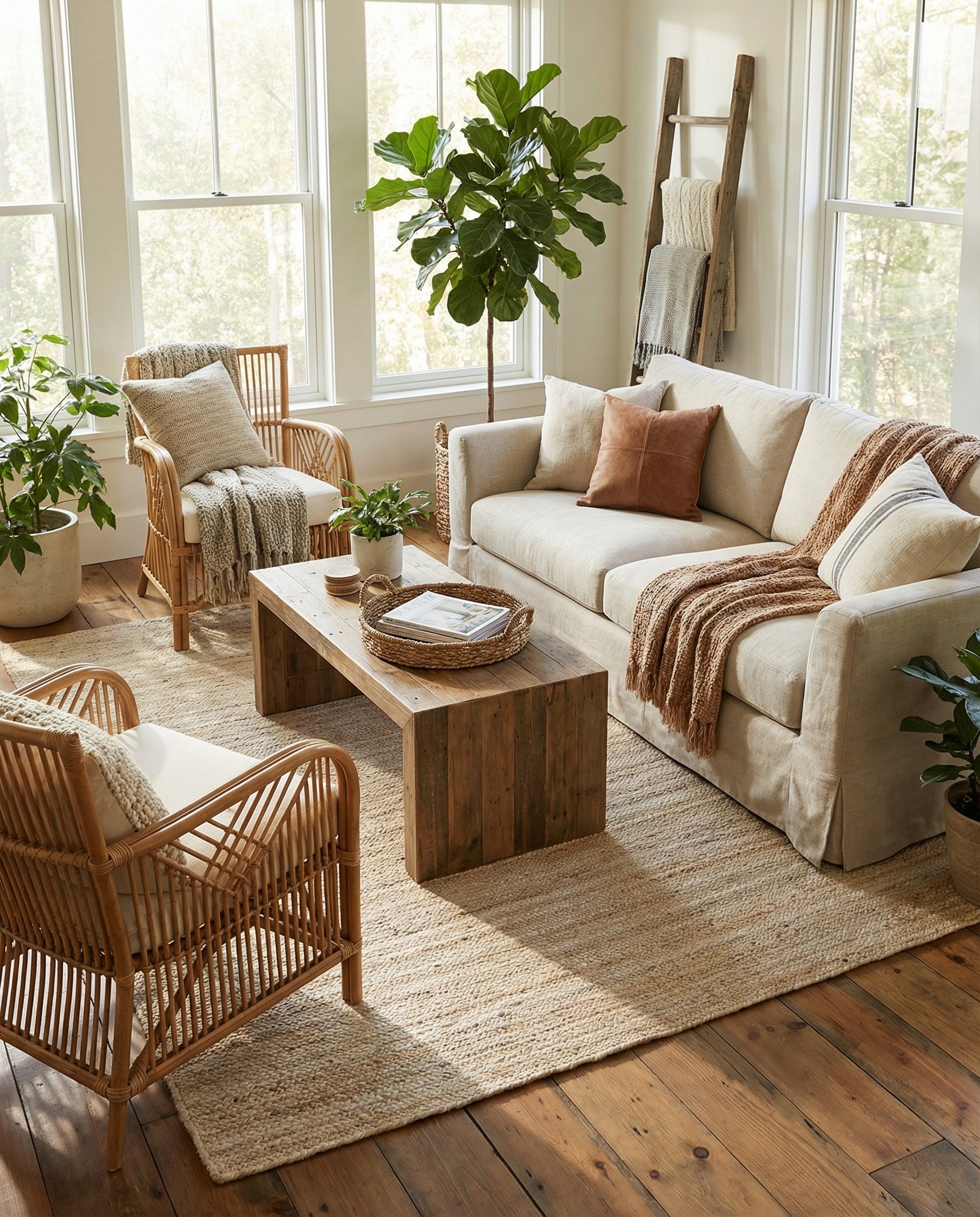 A square 8'x8' natural white braided jute rug with a textured flatweave, suitable for a minimalist or coastal living space.