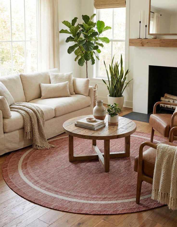 Detail image of 7' 10 x 7' 10  Washable Border Indoor / Outdoor Round Rug