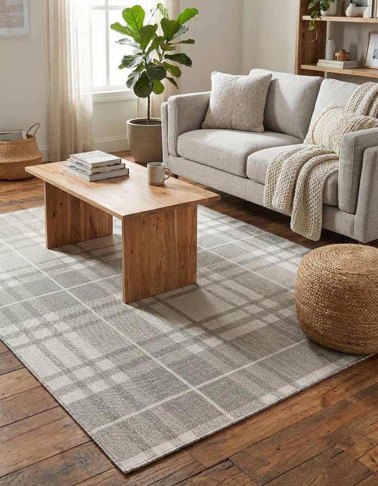 Detail image of 5' 3 x 7'  Washable Checkered Indoor / Outdoor Rug