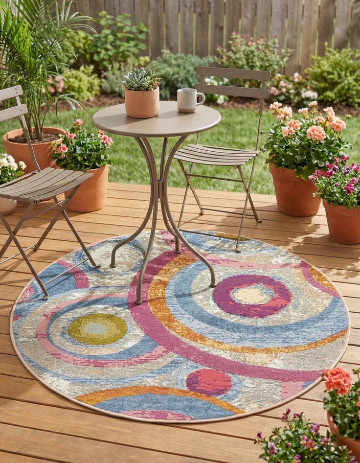 Detail image of 3' x 3'  Washable Modern Indoor / Outdoor Round Rug