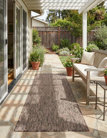 Light Brown Easy-Clean Solid Indoor / Outdoor Runner Rug