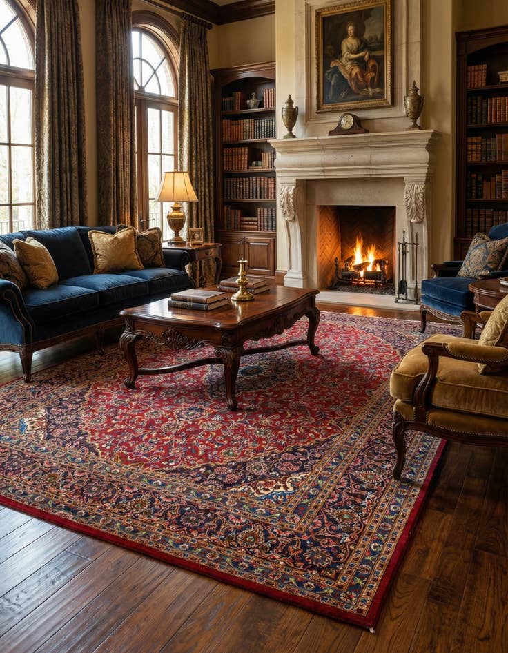 Detail image of 9' 6 x 13'  Hand Knotted Kashan Persian Wool Rug