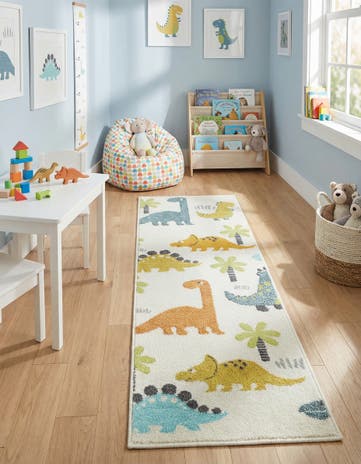 Ivory Dinosaur Whimsy Kids Runner Rug