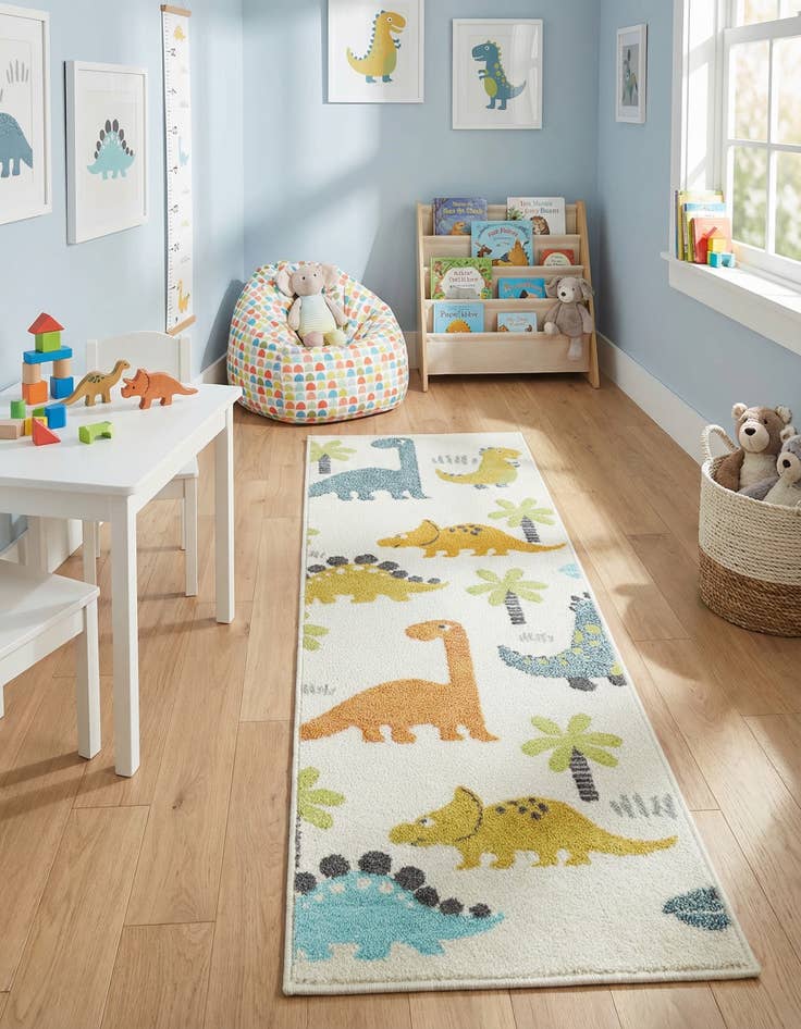 Detail image of 2' 2 x 6' 1 Dinosaur Whimsy Kids Runner Rug