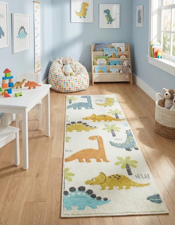 Ivory Dinosaur Whimsy Kids Runner Rug
