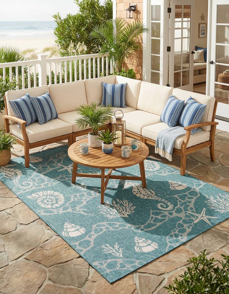 Detail image of 7' 10 x 10'  Washable Coastal Indoor / Outdoor Rug