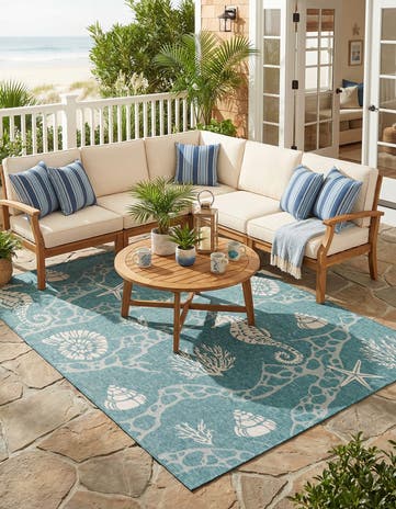 7' 10 x 10' Easy-Clean Coastal Indoor / Outdoor Rug