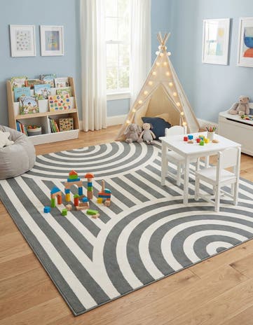 Silver Gray Whimsy Kids Square Rug