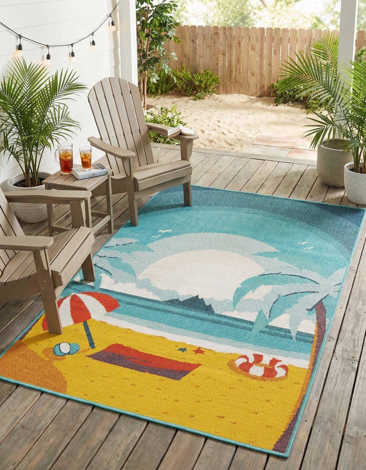 Detail image of 4' x 6'  Washable Coastal Indoor / Outdoor Rug